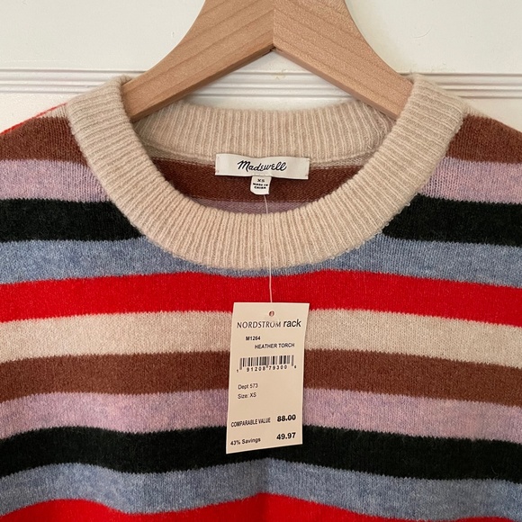 ✨NWT✨ MADEWELL James Striped Wool Blend Pullover Sweater in Heather Torch XS, L - Picture 3 of 5